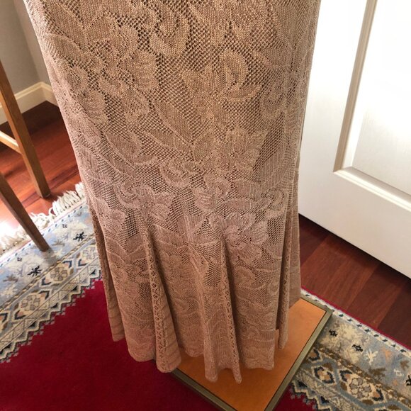 DAMIANOU 3 PIECE LACE SHIMMERY LONG DRESS WORN ONCE MOTHER OF BRIDE CHAMPAGNE - Picture 6 of 16